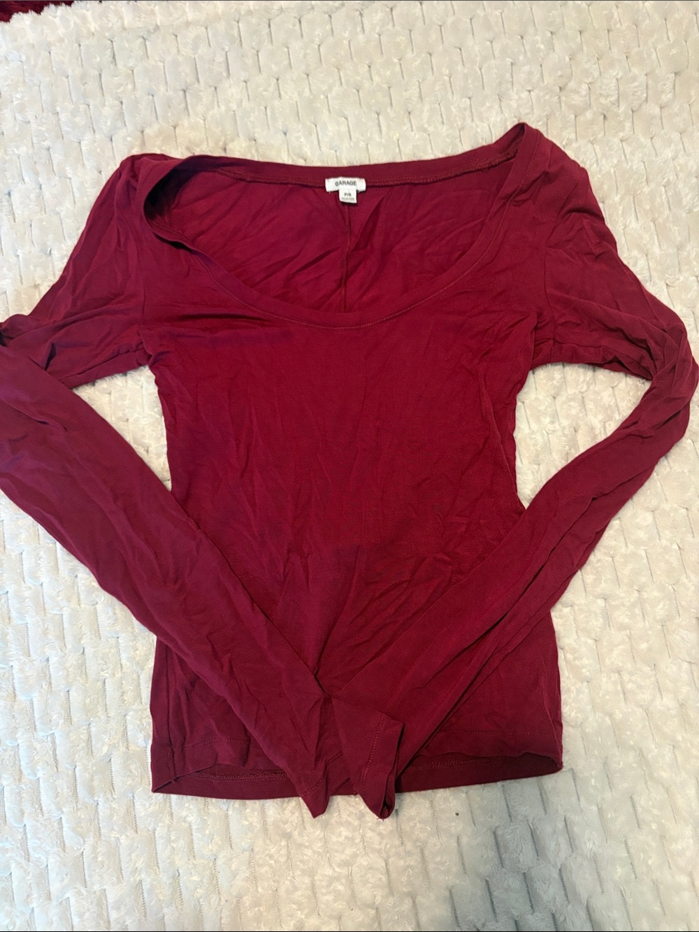 Garage Smooth Long-Sleeve Scoop Neck Top — Sour Cherry Burgundy